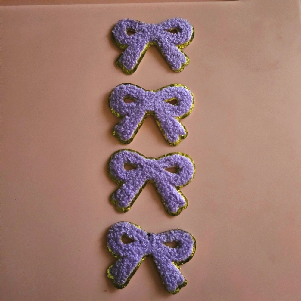 Valentine's Lavendar Bow Glitter Trim Iron Patches ( 4 included)
